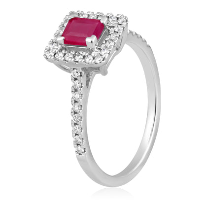 Solid Gold 1ct Natural Ruby w/ Natural Diamond Solitaire Square Ring