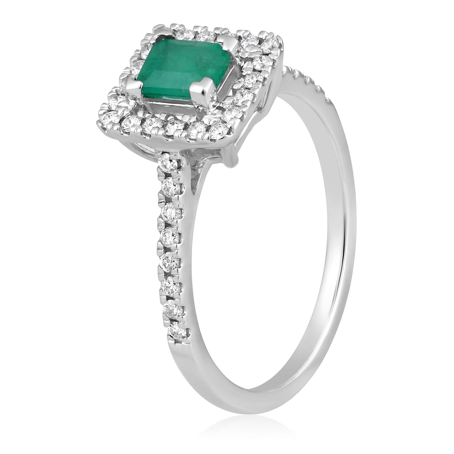 Solid Gold 0.8ct Natural Emerald w/ Diamond Solitaire Square Ring