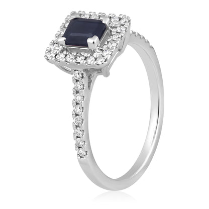 Solid Gold 0.9ct Natural Sapphire w/ Diamond Solitaire Square Ring