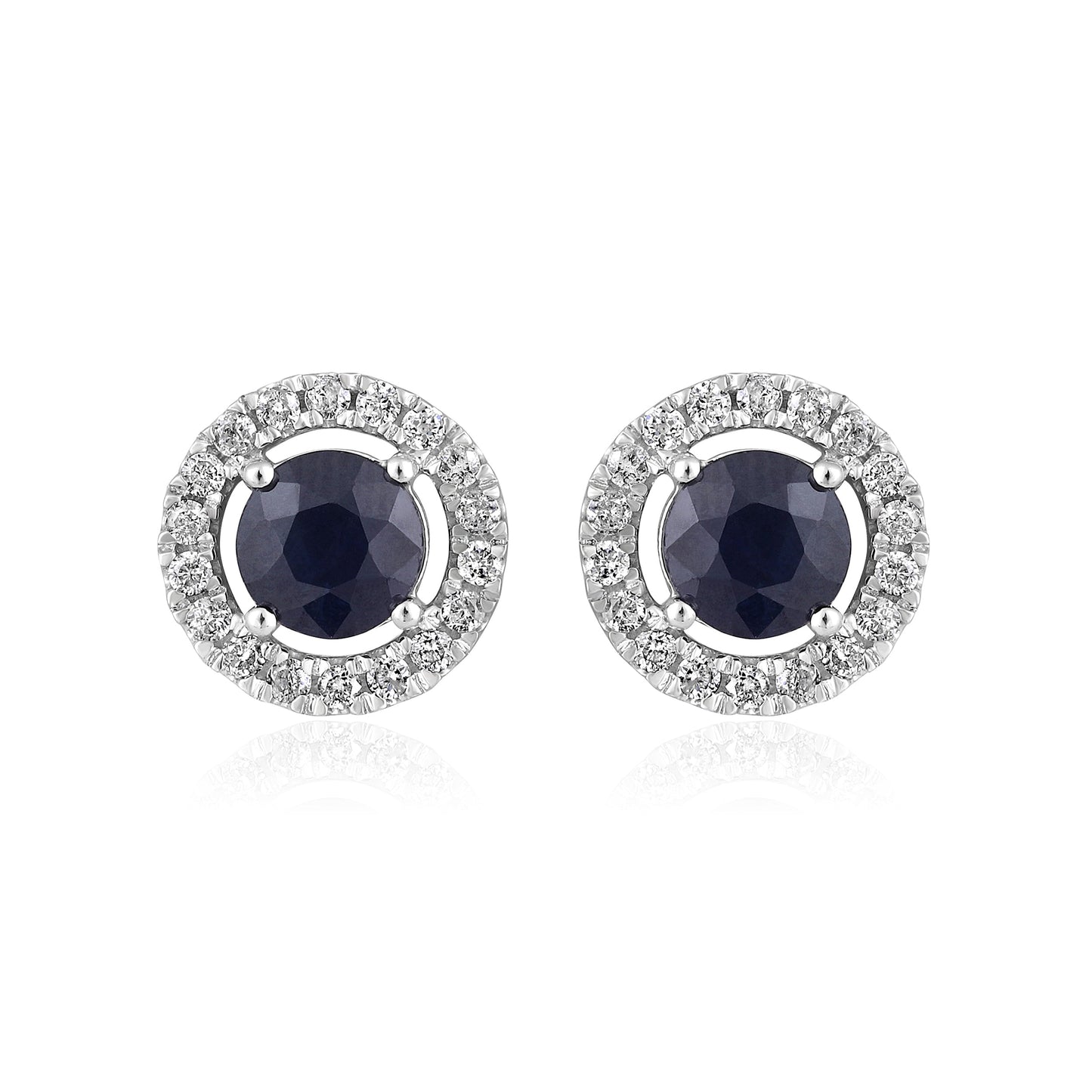 Solid Gold 1.5ct Natural Sapphire w/ Natural Diamond Round Stud Earrings