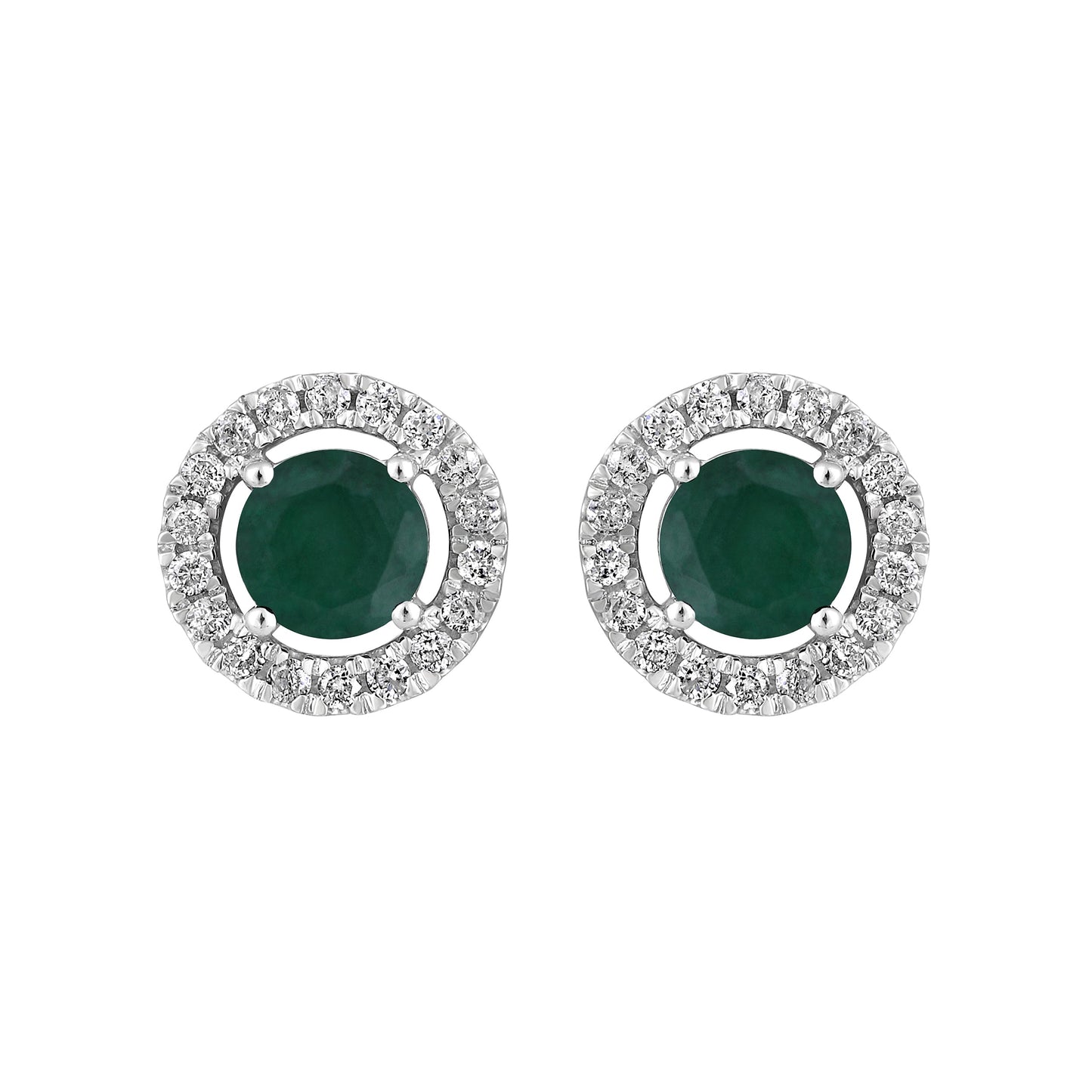 Solid Gold 1.4ct Natural Emerald w/ Natural Diamond Stud Earrings
