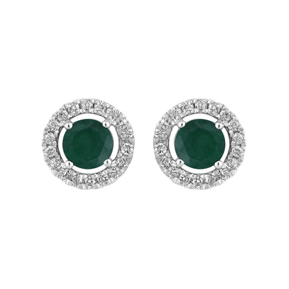 Solid Gold 1.4ct Natural Emerald w/ Natural Diamond Stud Earrings