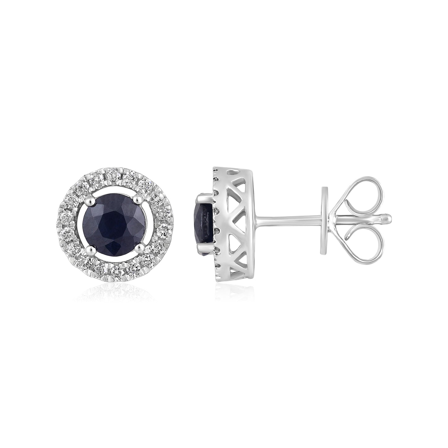 Solid Gold 1.5ct Natural Sapphire w/ Natural Diamond Round Stud Earrings