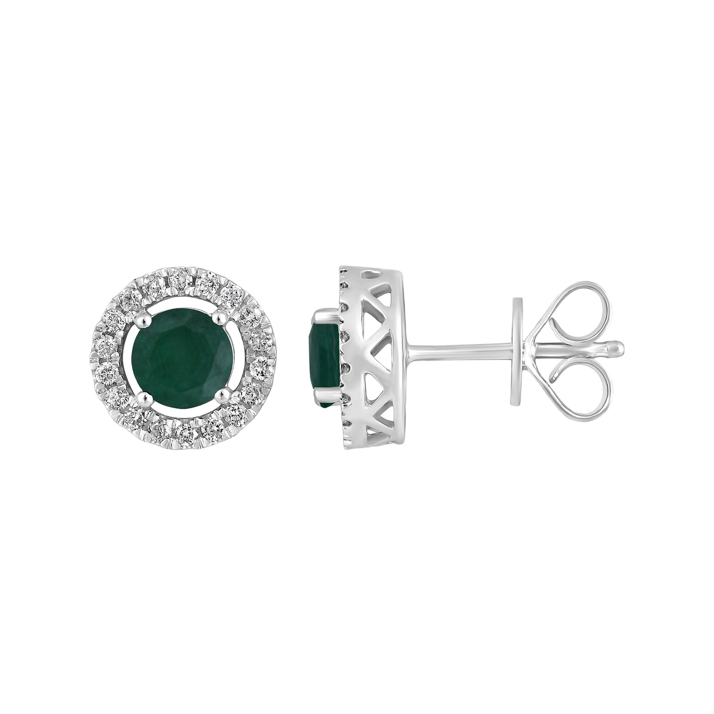 Solid Gold 1.4ct Natural Emerald w/ Natural Diamond Stud Earrings