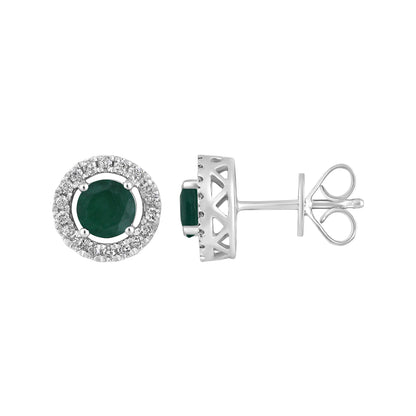 Solid Gold 1.4ct Natural Emerald w/ Natural Diamond Stud Earrings