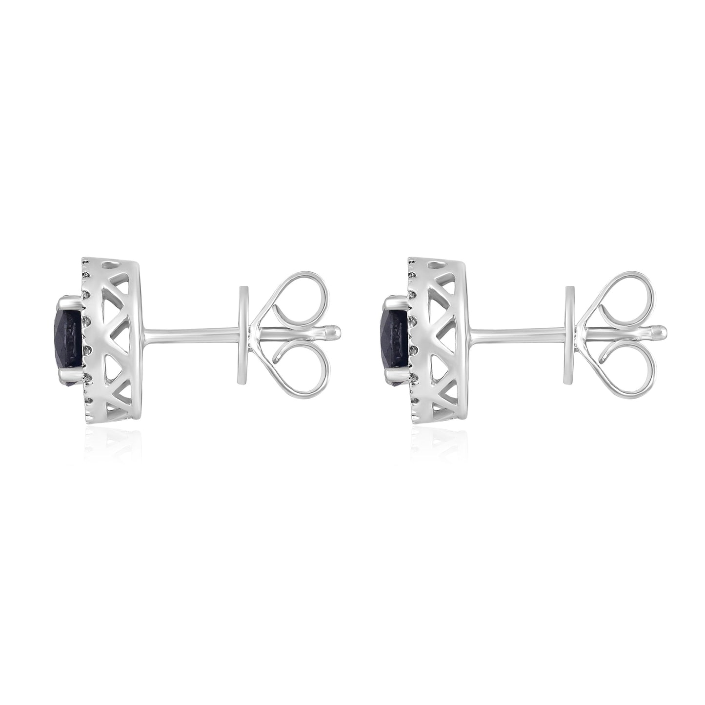 Solid Gold 1.5ct Natural Sapphire w/ Natural Diamond Round Stud Earrings