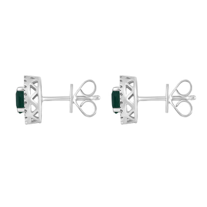 Solid Gold 1.4ct Natural Emerald w/ Natural Diamond Stud Earrings