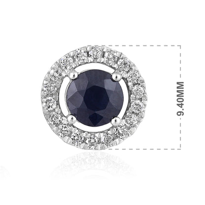 Solid Gold 1.5ct Natural Sapphire w/ Natural Diamond Round Stud Earrings