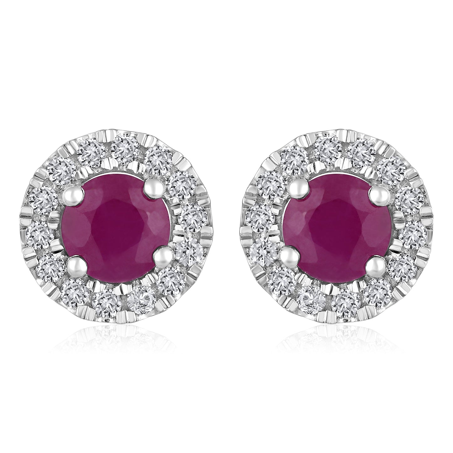 Solid Gold 1.1ct Natural Ruby w/ Natural Diamond Stud Earrings