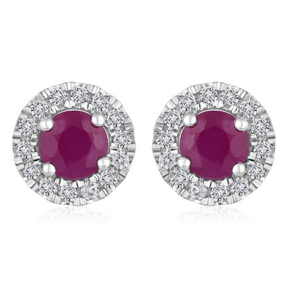 Solid Gold 1.1ct Natural Ruby w/ Natural Diamond Stud Earrings