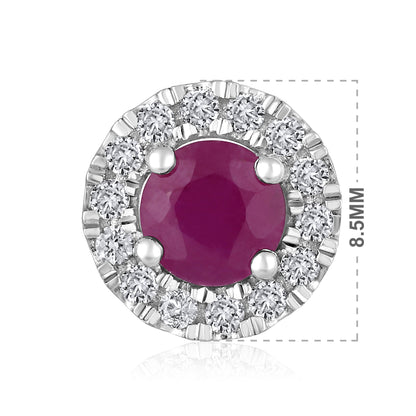 Solid Gold 1.1ct Natural Ruby w/ Natural Diamond Stud Earrings