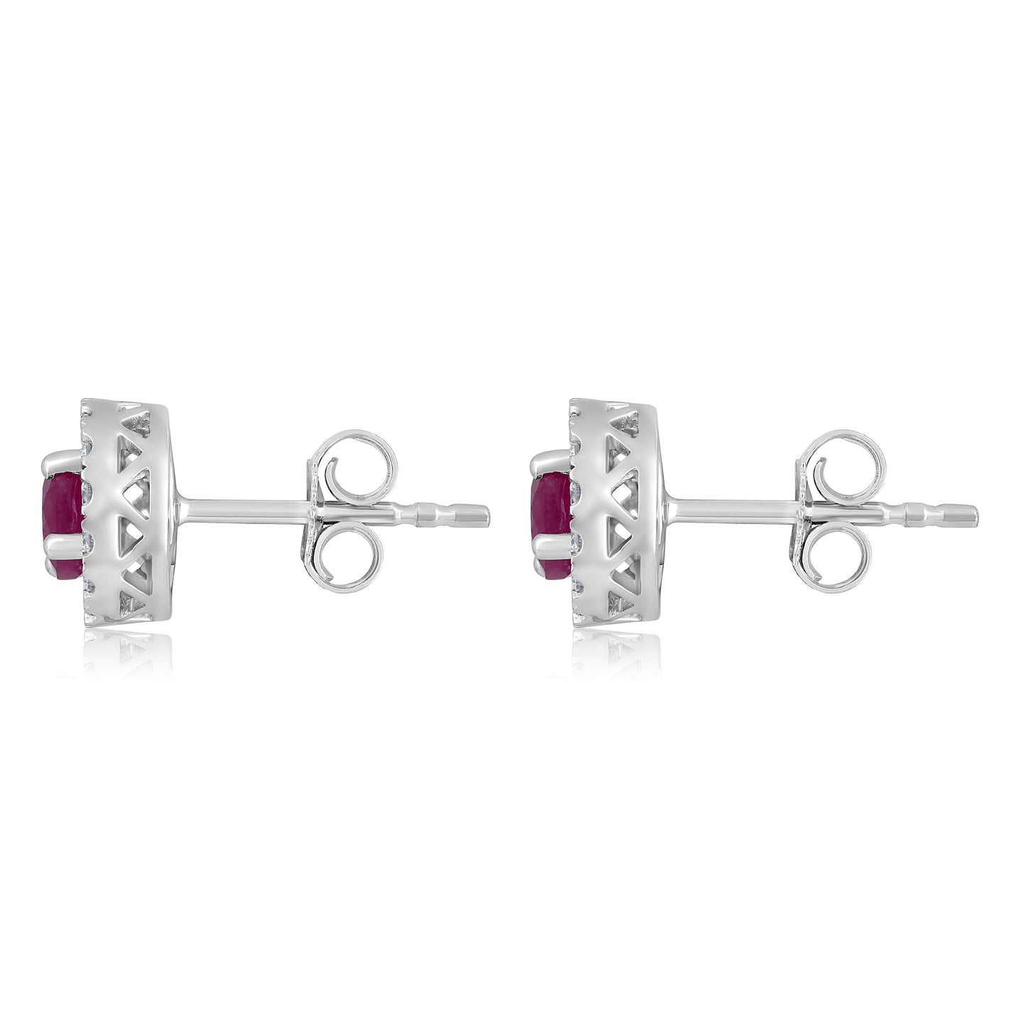 Solid Gold 1.1ct Natural Ruby w/ Natural Diamond Stud Earrings