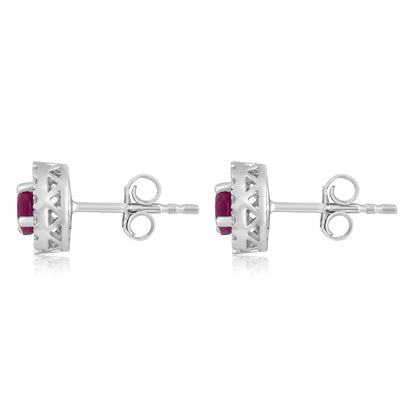 Solid Gold 1.1ct Natural Ruby w/ Natural Diamond Stud Earrings