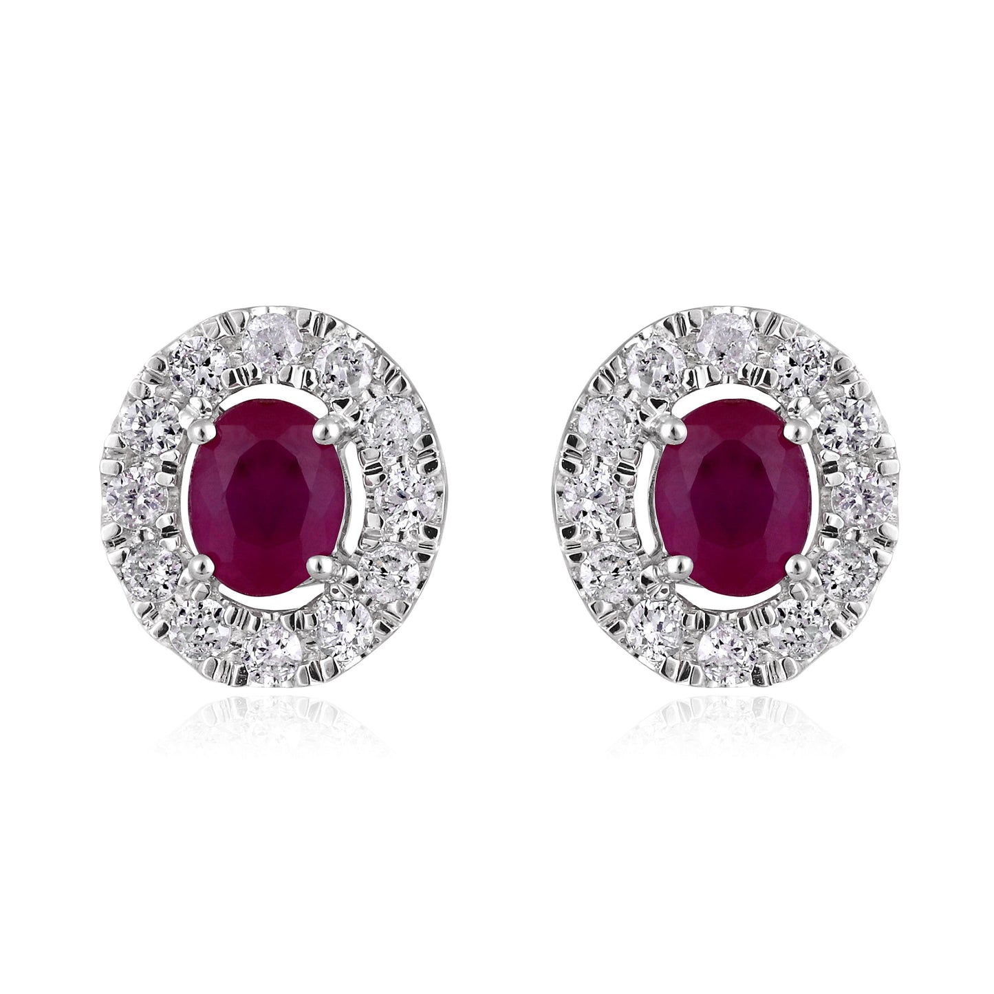 Solid Gold 0.7ct Natural Ruby w/ Natural Diamond Oval Halo Stud Earrings
