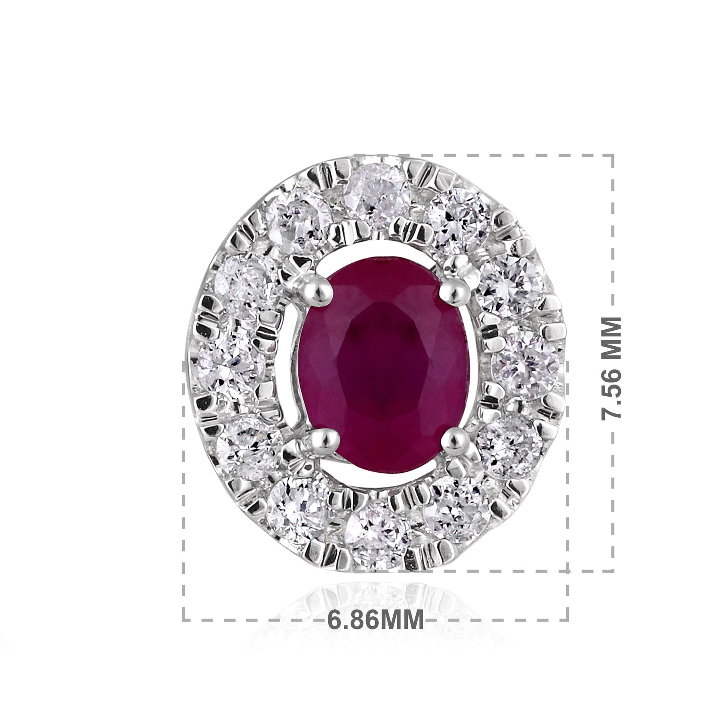 Solid Gold 0.7ct Natural Ruby w/ Natural Diamond Oval Halo Stud Earrings