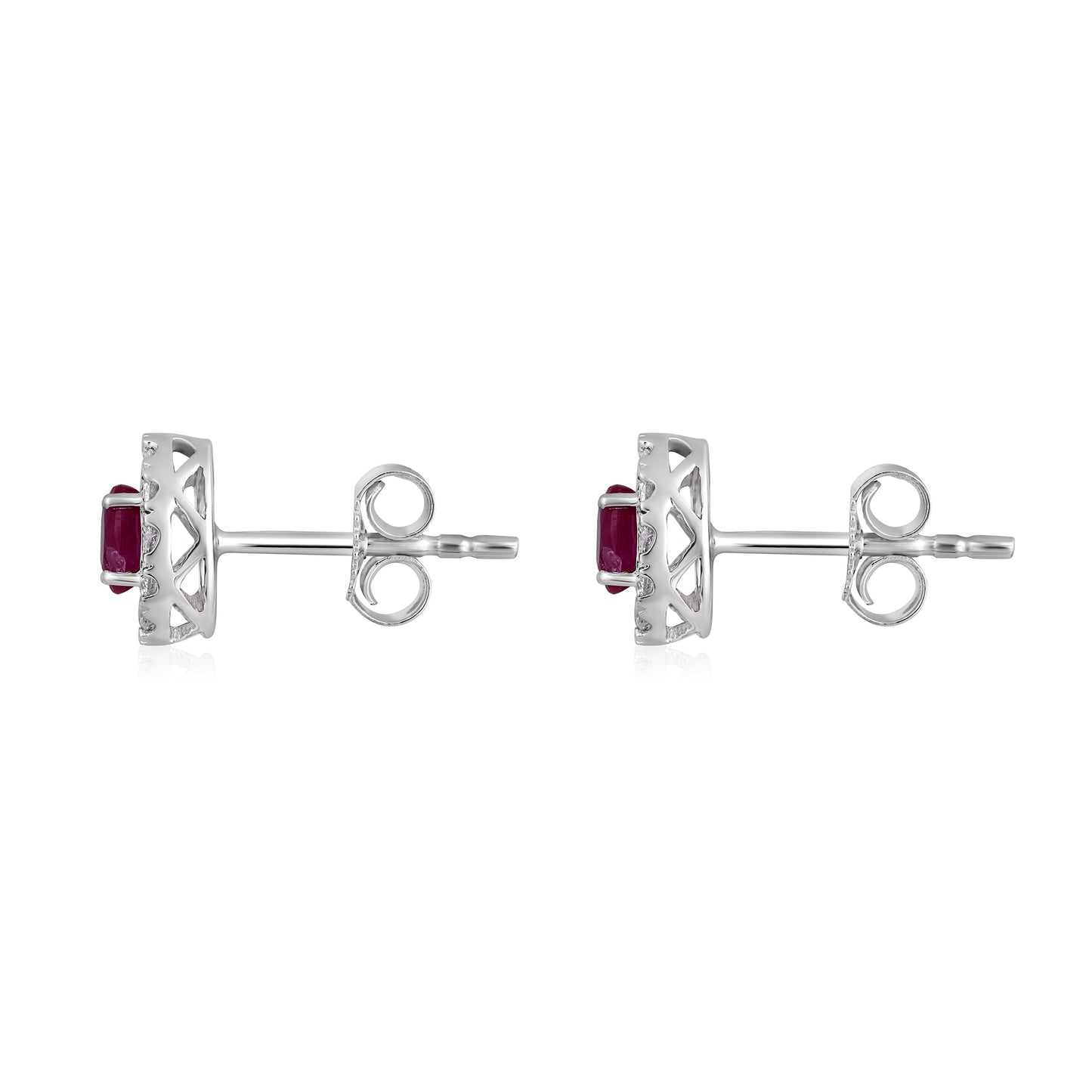 Solid Gold 0.7ct Natural Ruby w/ Natural Diamond Oval Halo Stud Earrings