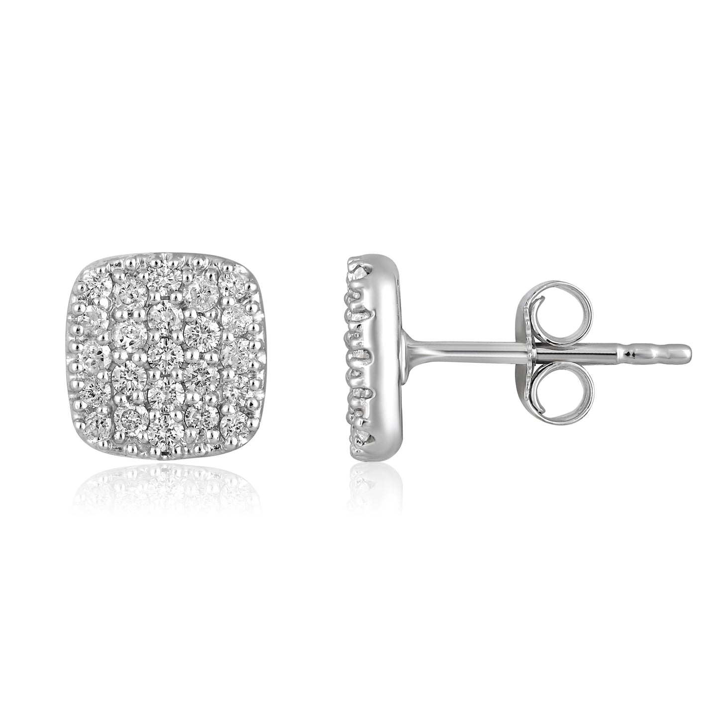 Solid Gold 0.5ct Natural Diamond Cushion Square Stud Earrings