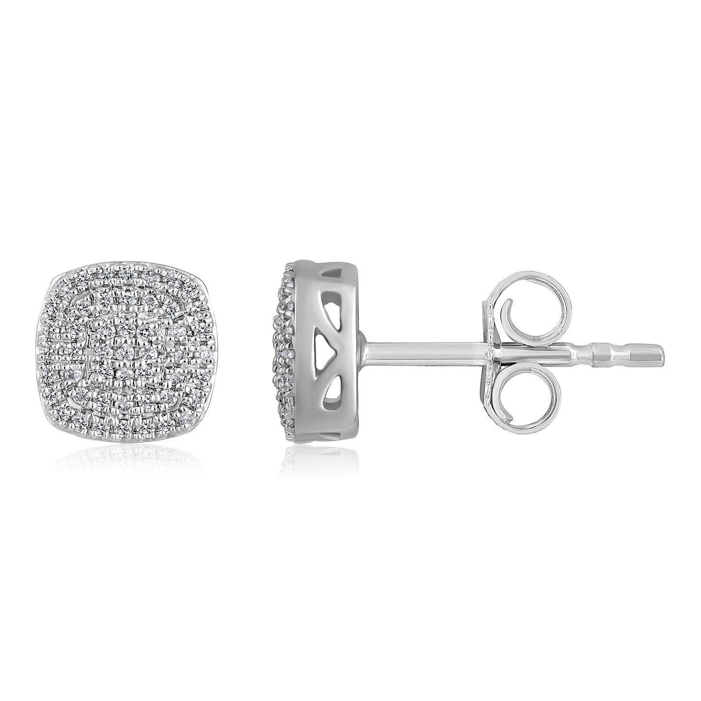 Solid Gold 0.14ct Natural Diamond Cushion Cluster Square Stud Earrings