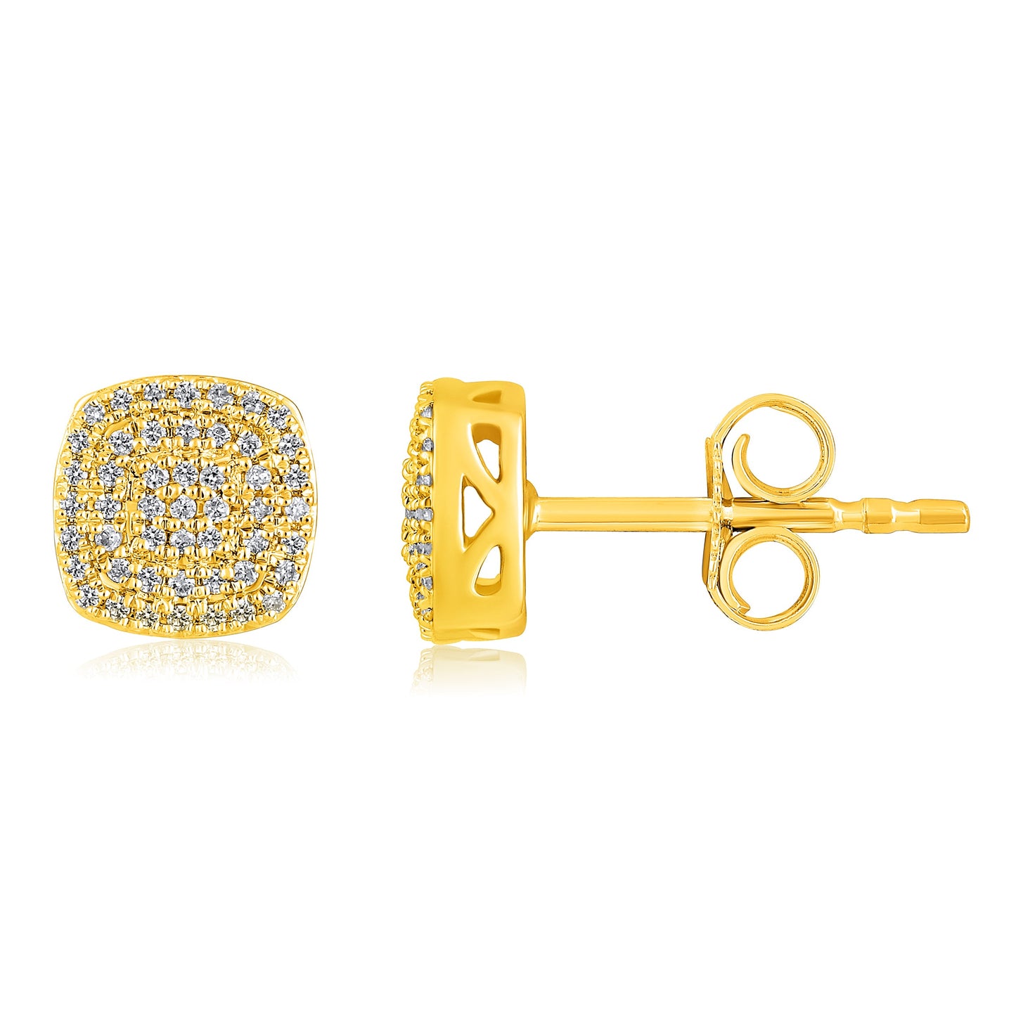 Solid Gold 0.2ct Natural Diamond Studded Square Rhombus Stud Earrings