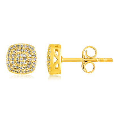 Solid Gold 0.2ct Natural Diamond Studded Square Rhombus Stud Earrings