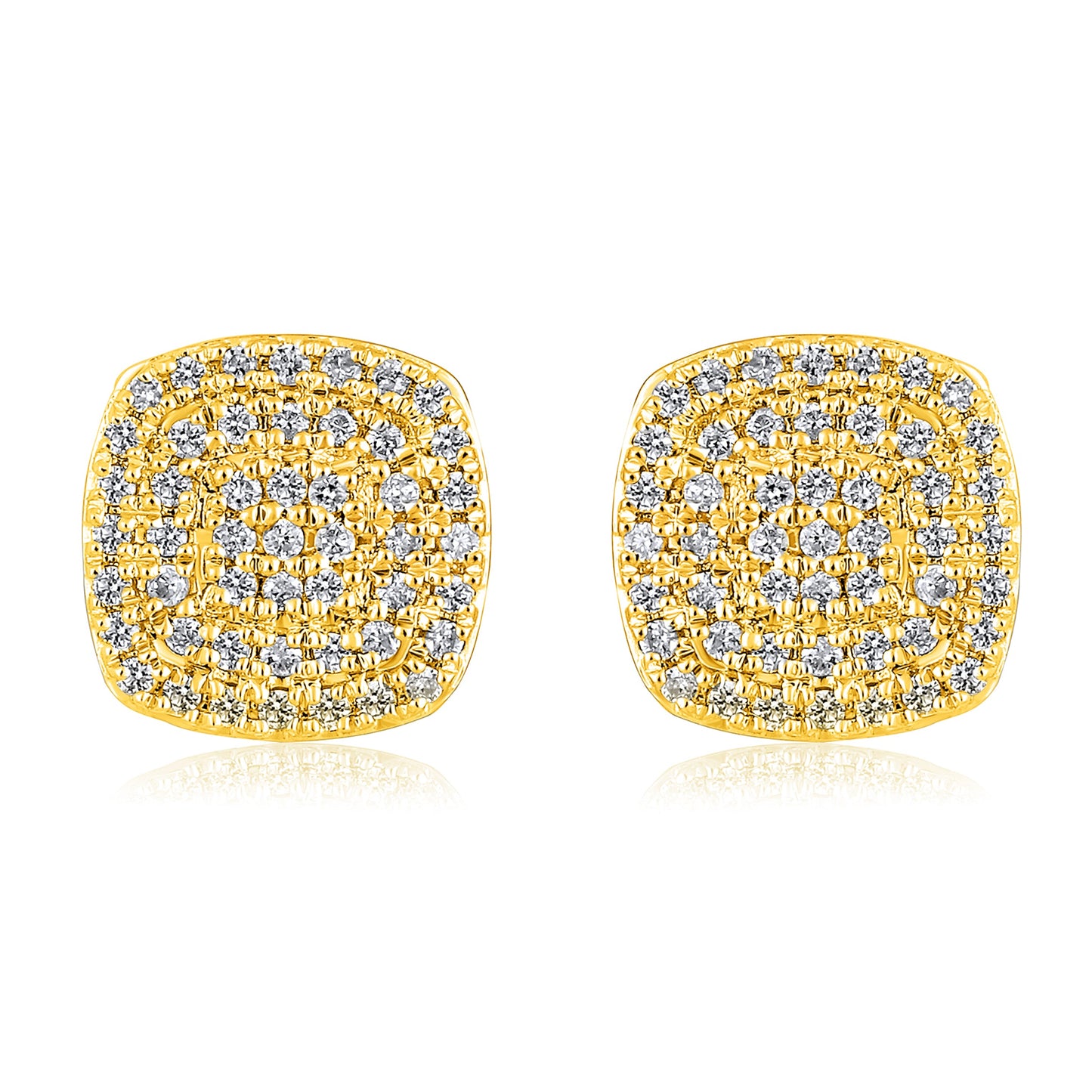 Solid Gold 0.2ct Natural Diamond Studded Square Rhombus Stud Earrings