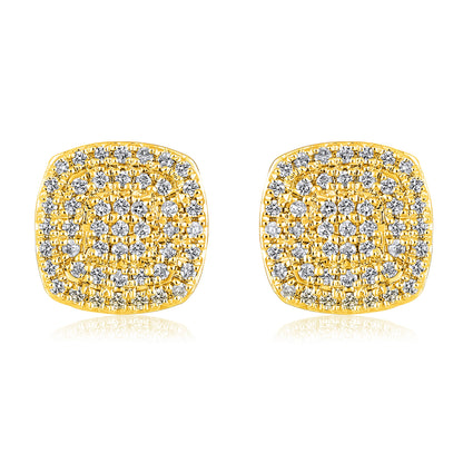 Solid Gold 0.2ct Natural Diamond Studded Square Rhombus Stud Earrings