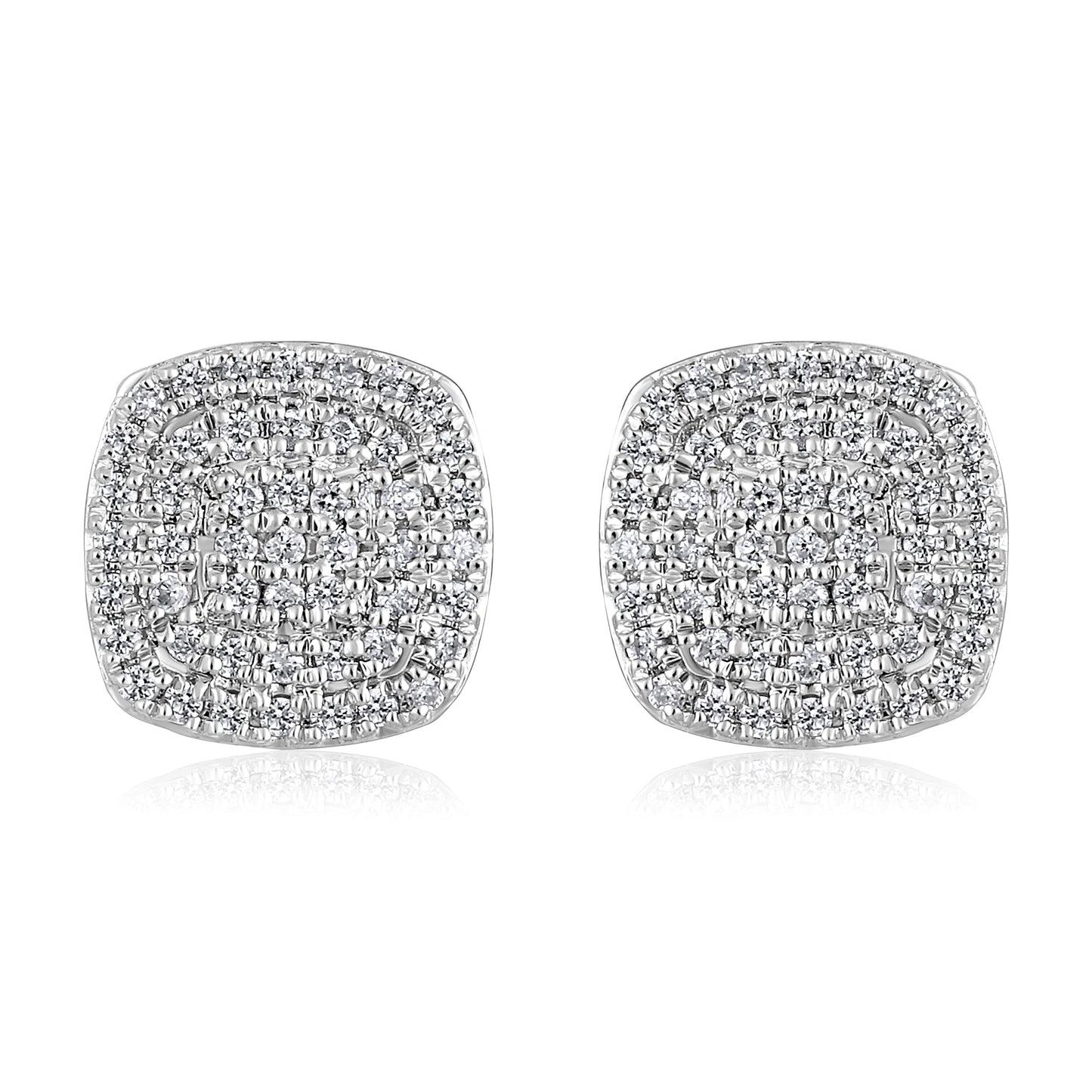 Solid Gold 0.14ct Natural Diamond Cushion Cluster Square Stud Earrings