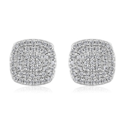 Solid Gold 0.14ct Natural Diamond Cushion Cluster Square Stud Earrings