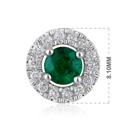 Solid Gold 0.75ct Natural Emerald w/ Natural Diamond Round Stud Earrings
