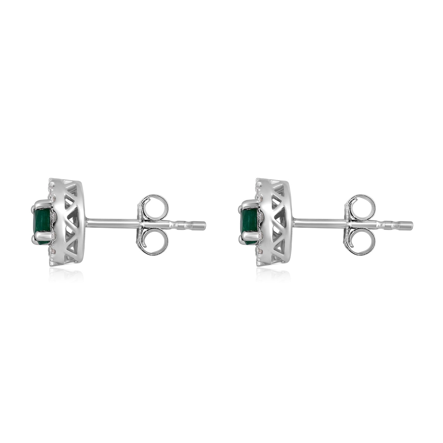 Solid Gold 0.75ct Natural Emerald w/ Natural Diamond Round Stud Earrings