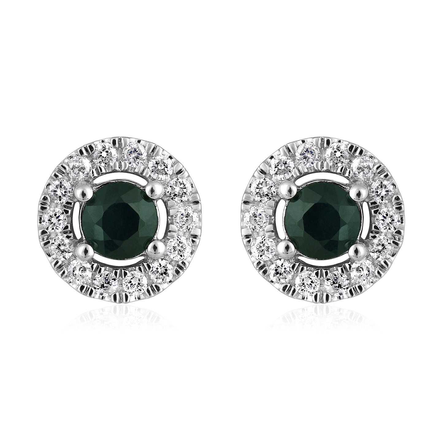 Solid Gold 0.72ct Natural Dark Sapphire w/ Natural Diamond Stud Earrings