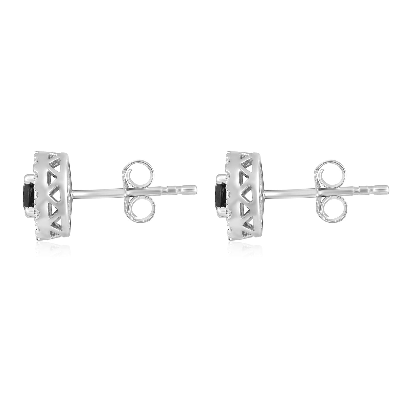 Solid Gold 0.72ct Natural Dark Sapphire w/ Natural Diamond Stud Earrings