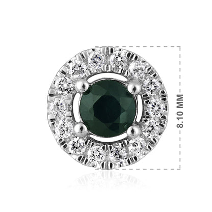 Solid Gold 0.72ct Natural Dark Sapphire w/ Natural Diamond Stud Earrings