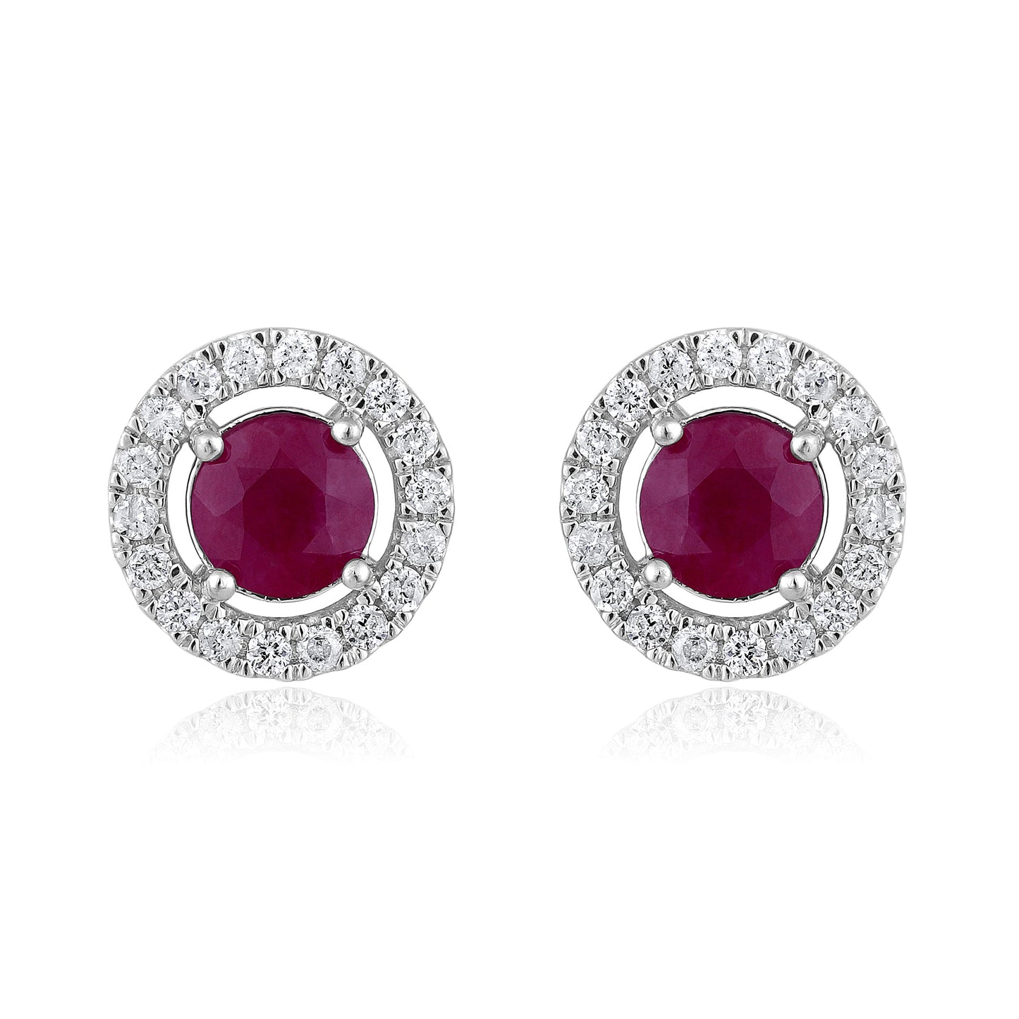 Solid Gold 1.6ct Natural Ruby w/ Natural Diamond Stud Earrings