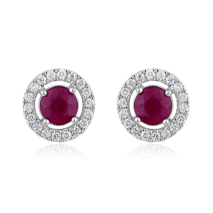 Solid Gold 1.6ct Natural Ruby w/ Natural Diamond Stud Earrings