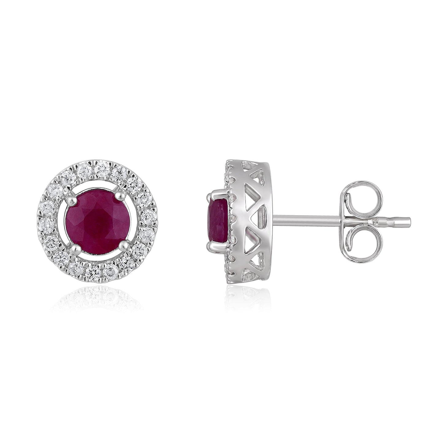 Solid Gold 1.6ct Natural Ruby w/ Natural Diamond Stud Earrings