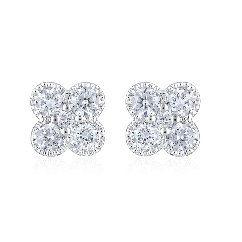 Solid Gold 0.3ct Natural Diamond Small Clover Necklace Earrings Set