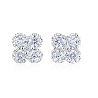 Solid Gold 0.3ct Natural Diamond Small Clover Necklace Earrings Set