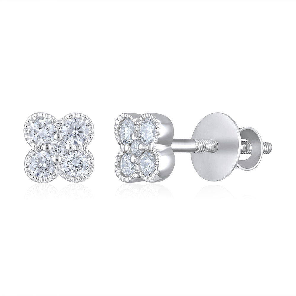 Solid Gold 0.3ct Natural Diamond Small Clover Necklace Earrings Set