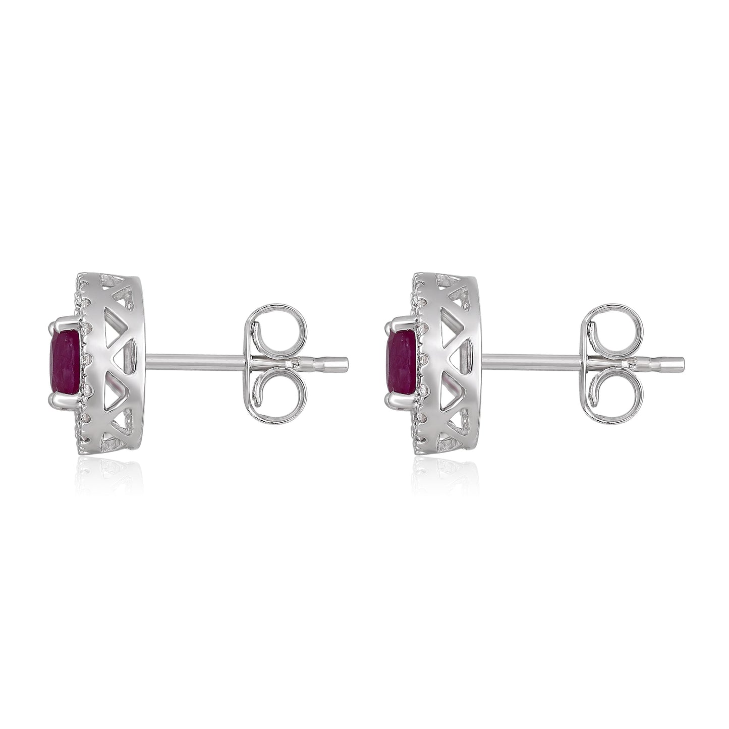 Solid Gold 1.6ct Natural Ruby w/ Natural Diamond Stud Earrings
