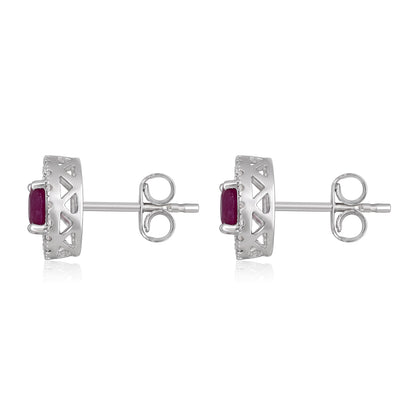 Solid Gold 1.6ct Natural Ruby w/ Natural Diamond Stud Earrings