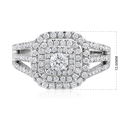 Solid Gold 1.1ct Natural Diamond Double Halo Solitaire Ring