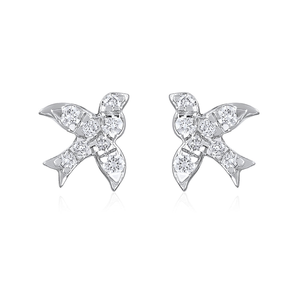 Solid Gold 0.23ct Natural Diamond Bird Necklace Earrings Set