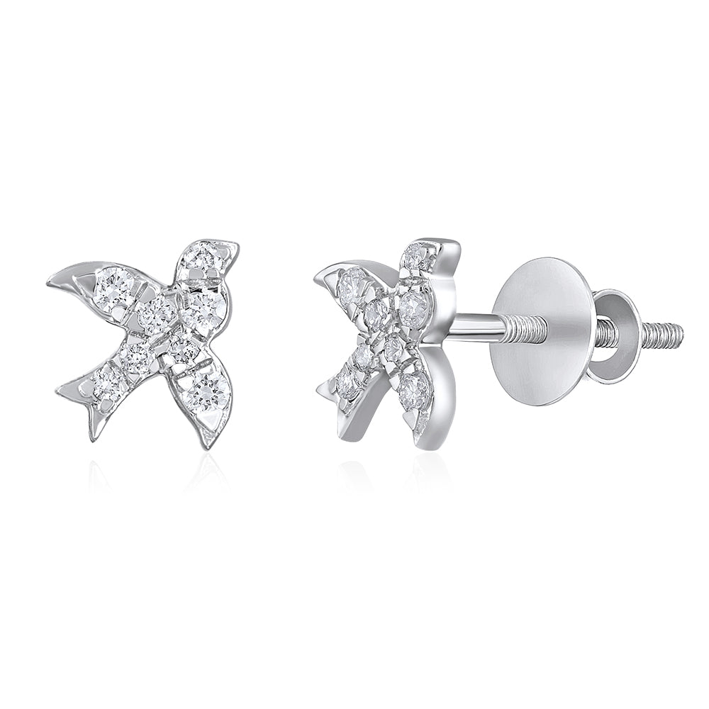 Solid Gold 0.23ct Natural Diamond Bird Necklace Earrings Set