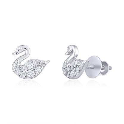 Solid Gold 0.2ct Natural Diamond Swan Necklace Earrings Set