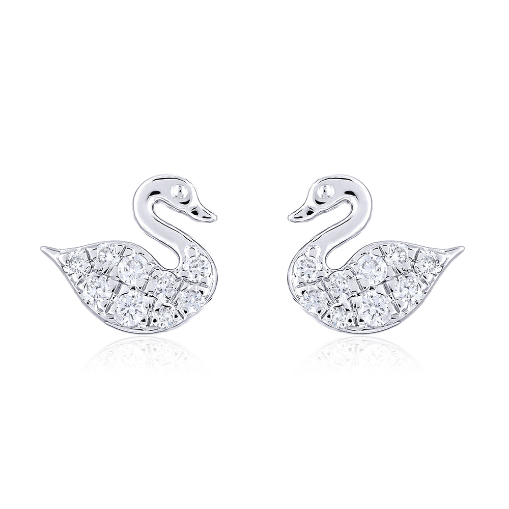 Solid Gold 0.2ct Natural Diamond Swan Necklace Earrings Set