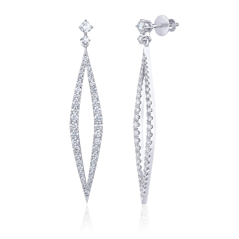Solid Gold 1.5ct Natural Diamond Kite Long Drop Earrings