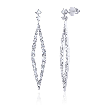 Solid Gold 1.5ct Natural Diamond Kite Long Drop Earrings