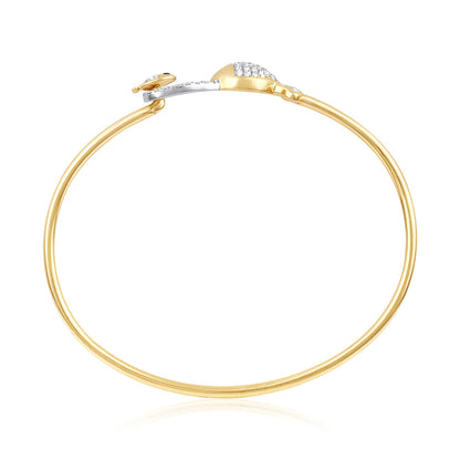 Solid Gold 0.6ct Natural Diamond Mother Daughter 2 Fish Bangle Bracelet