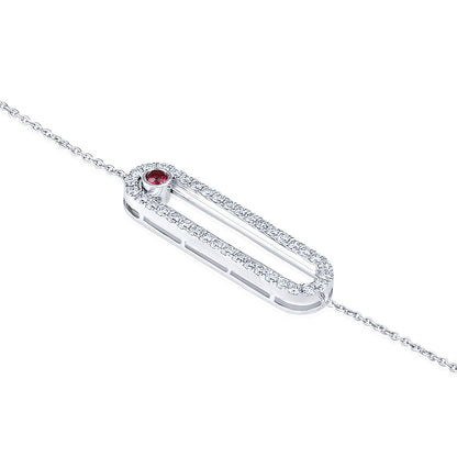 Solid Gold 0.3ct Natural Diamond w/ CZ Red Stone Eye Bracelet